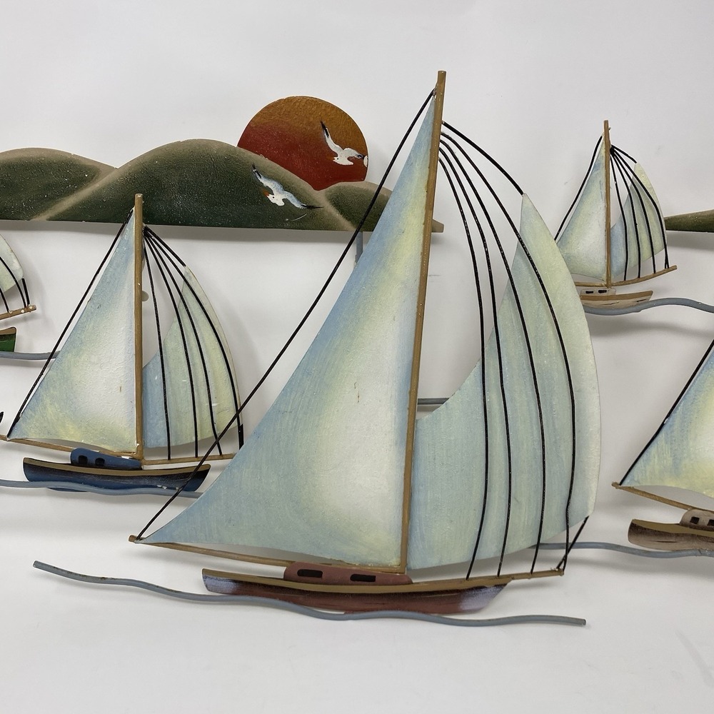VTG Collections Etc Metal Wall Art Sailboat Sculpture Regatta 27x13 Hand-Painted - Picture 2 of 13